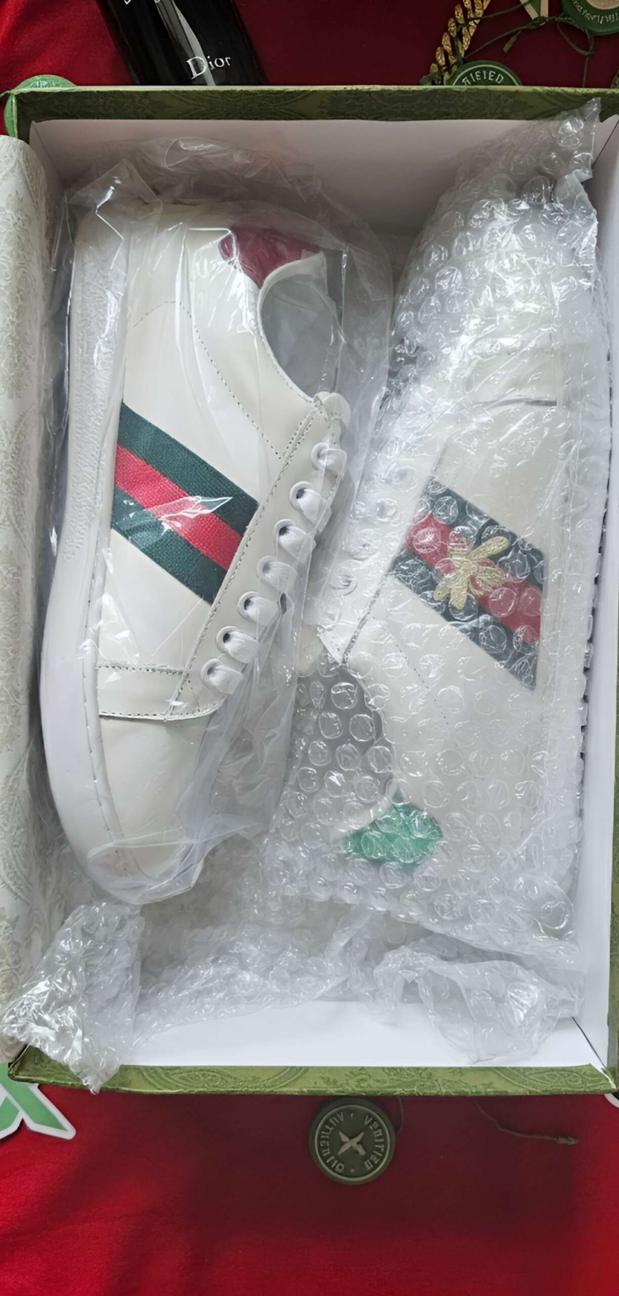 Gucci Ace Bee Embroidered Sneaker – White/Green Web